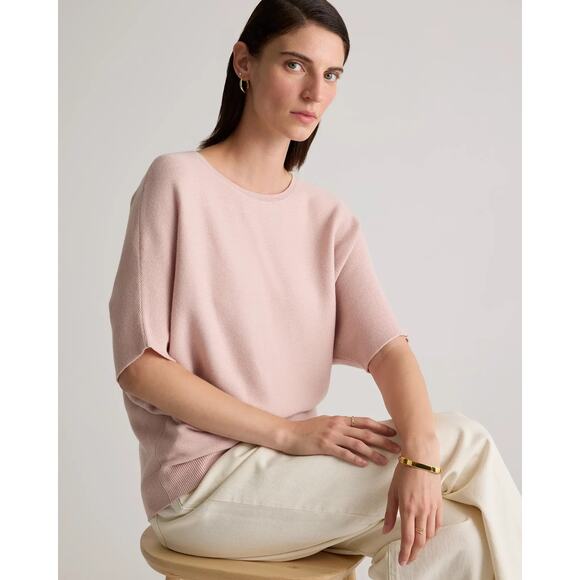 Quince Lightweight Cotton Cashmere Link-Stitch Dolman Sweater Sugar Stone XL NWT - Picture 3 of 13